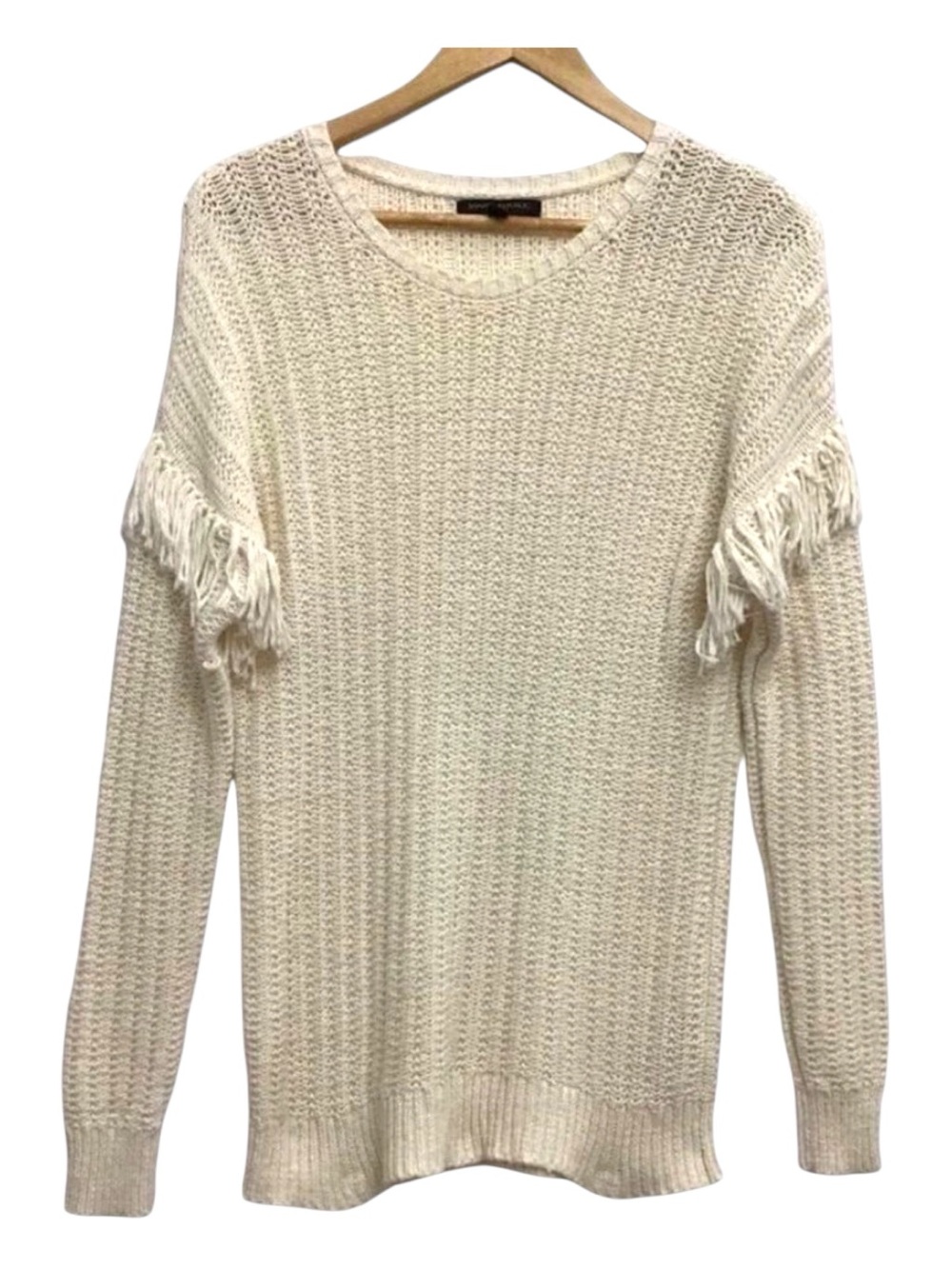 BANANA Republic cotton blend knit sweater fringe cream off white medium scoop